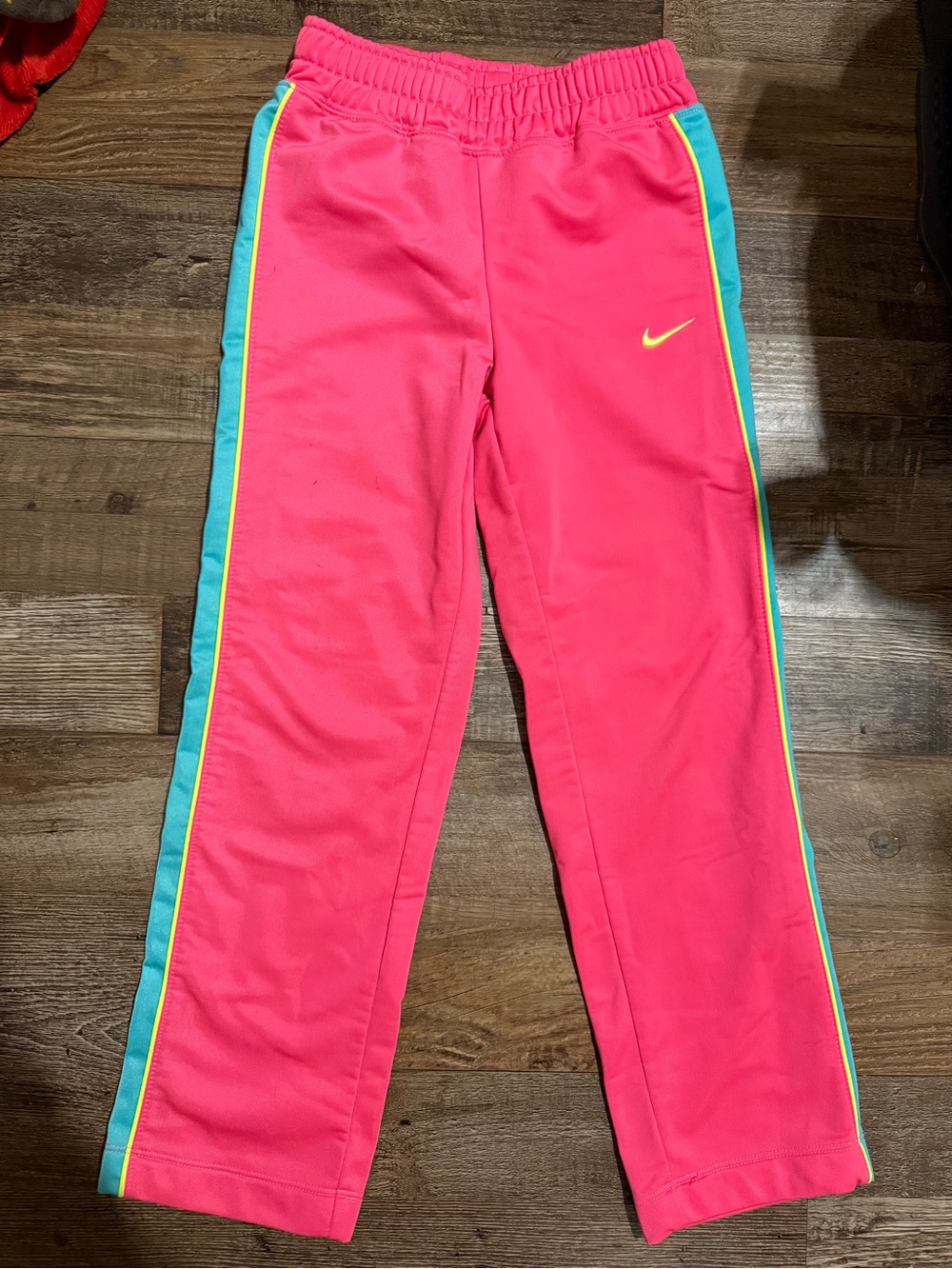 Nike Kids Hot Pink Joggers with Teal Side Panels and Yellow Trim